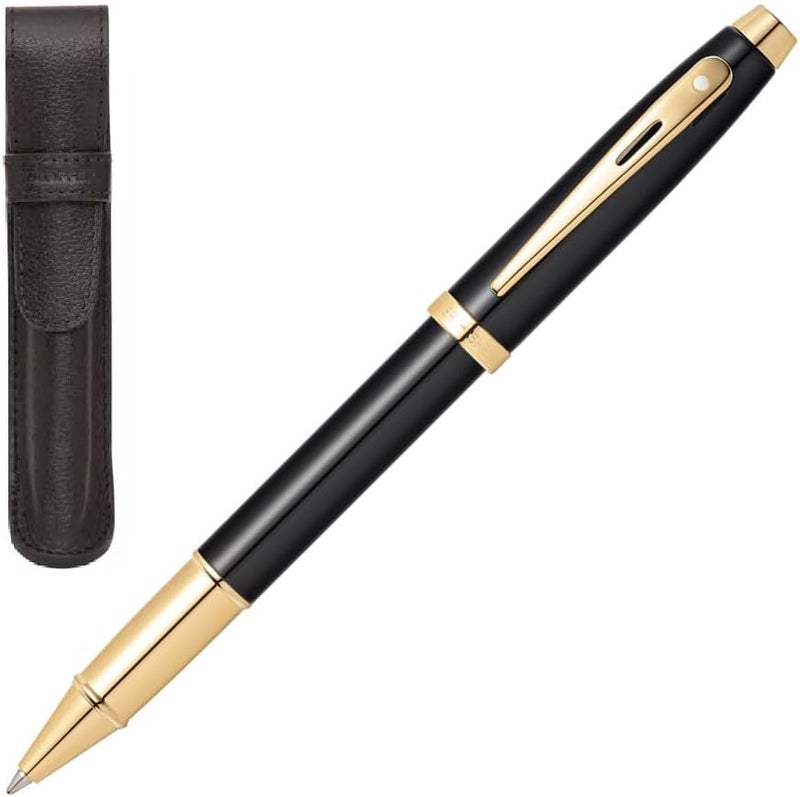 SHEAFFER Sheaffer 100 Black Lacquer with Signature gold mid band and Gold plated Appointments Rollerball pen and Pouch  - Image 1