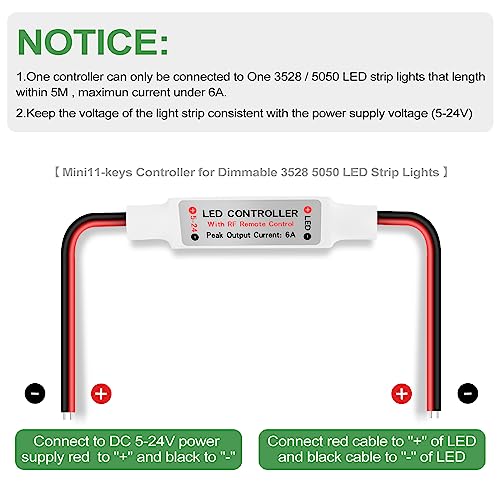 RGBZONE 2 Pack RF Wireless Remote Controller, DC5V-DC24V Single Color 5050 3528 5630 LED Strip Lights, Dimmer Controller Brightness & Effect Mode, RF Wireless Remote Control - Image 3