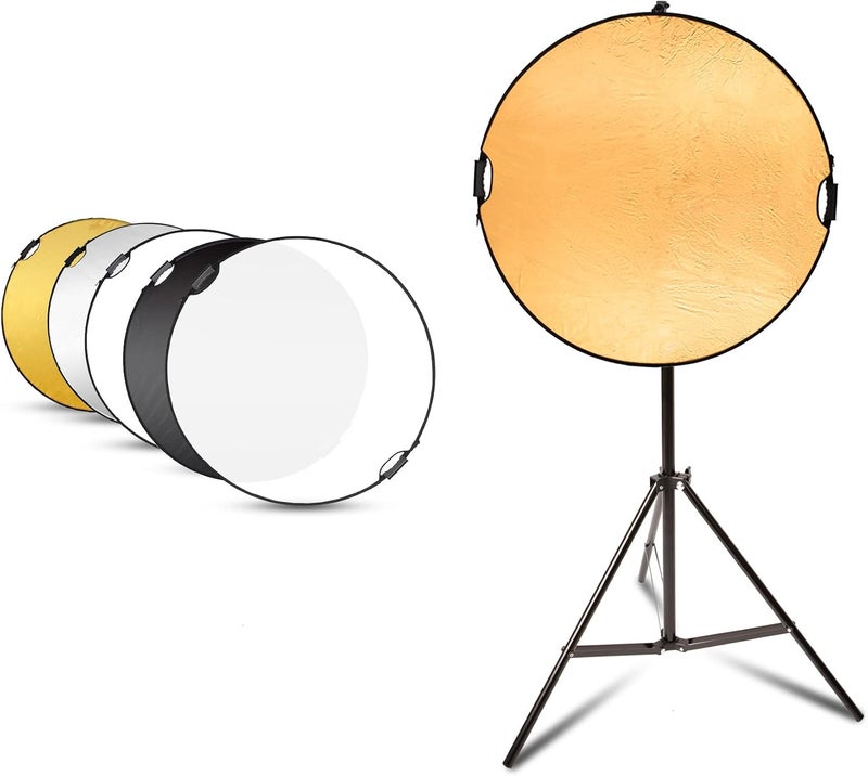 Selens Handle Round Reflector Stand Kit for Photography, 32" 5-in-1 Collapsible Lighting With 6.5ft Light Stand, Carry Bag and Clamp for Portrait Studio Shoot - Image 1