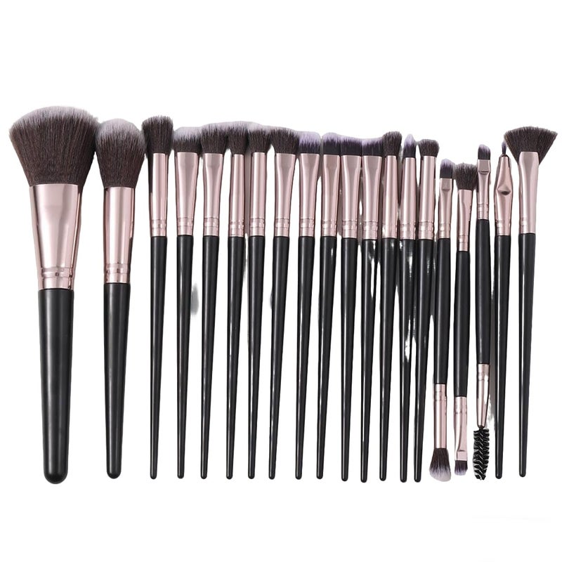 KOLIGHT ® Pack of 20pcs Cosmetic Eye Shadow Sponge Eyeliner Eyebrow Lip Nose Foundation Powder Makeup Brushes Sets (black+rose gold) - Image 1