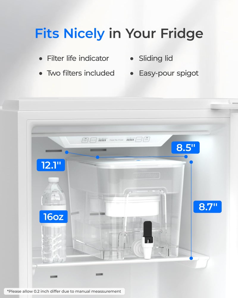 Waterdrop 40 Cup Dual Filter Dispenser, 8X Faster Filtration, 400-Gallon Lifespan, Water Filter Dispenser for Home/Office, 2 Built-in Filters, 10X Longer Lifetime, Reduces Chlorine, PFOA/PFOS, White - Image 4