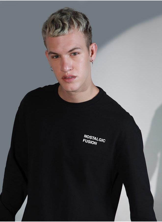 Hubberholme Black Typography Print Relaxed Fit T-shirt for Men, Stylish Casual  - Image 1