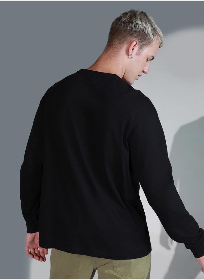 Hubberholme Black Typography Print Relaxed Fit T-shirt for Men, Stylish Casual  - Image 3