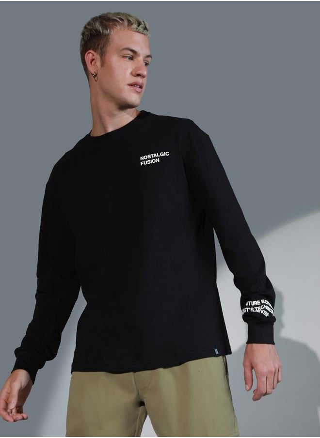 Hubberholme Black Typography Print Relaxed Fit T-shirt for Men, Stylish Casual  - Image 2