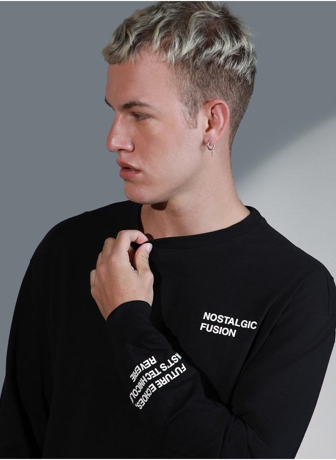 Hubberholme Black Typography Print Relaxed Fit T-shirt for Men, Stylish Casual  - Image 5