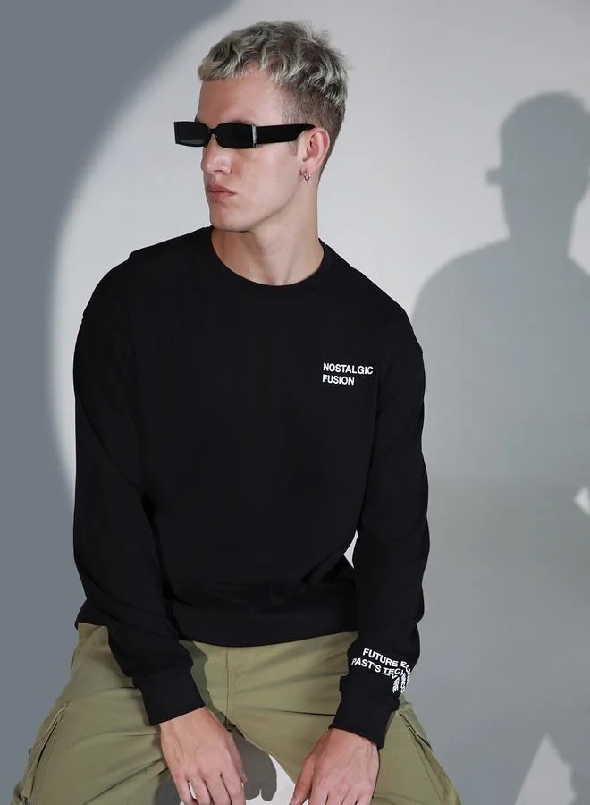 Hubberholme Black Typography Print Relaxed Fit T-shirt for Men, Stylish Casual