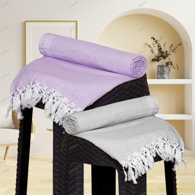 iinfinize Purple & Grey All Season Comfortable Bhagalpuri Cotton Chadar Traditional Balnket Set of 2 Throw Bedding Quilt Comforter Blanket Duvet Dohar Topsheet - Image 1