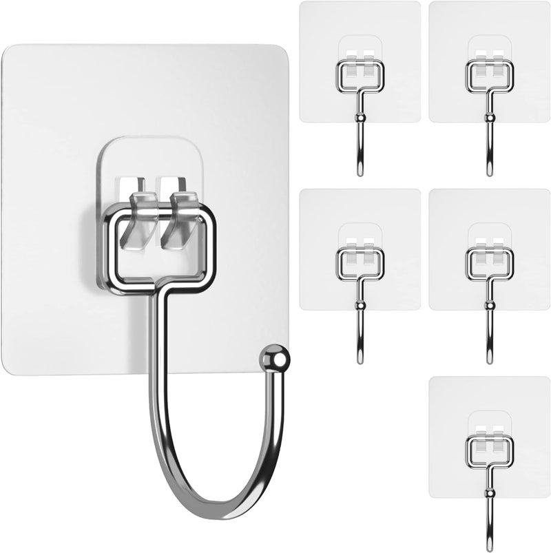 Rylan Large Adhesive Hooks 10KG(Max), Waterproof and Rustproof Wall Hooks for Hanging Heavy Duty, Stainless Steel Towel and Coats Hooks to use Inside Kitchen, Bathroom, Home and Office, (Pack of 15) - Image 1