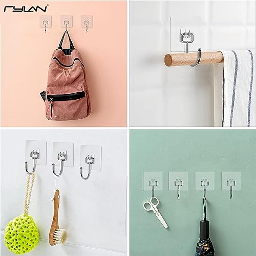 Rylan Large Adhesive Hooks 10KG(Max), Waterproof and Rustproof Wall Hooks for Hanging Heavy Duty, Stainless Steel Towel and Coats Hooks to use Inside Kitchen, Bathroom, Home and Office, (Pack of 15) - Image 3