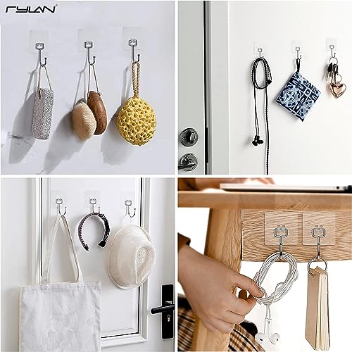 Rylan Large Adhesive Hooks 10KG(Max), Waterproof and Rustproof Wall Hooks for Hanging Heavy Duty, Stainless Steel Towel and Coats Hooks to use Inside Kitchen, Bathroom, Home and Office, (Pack of 15) - Image 5