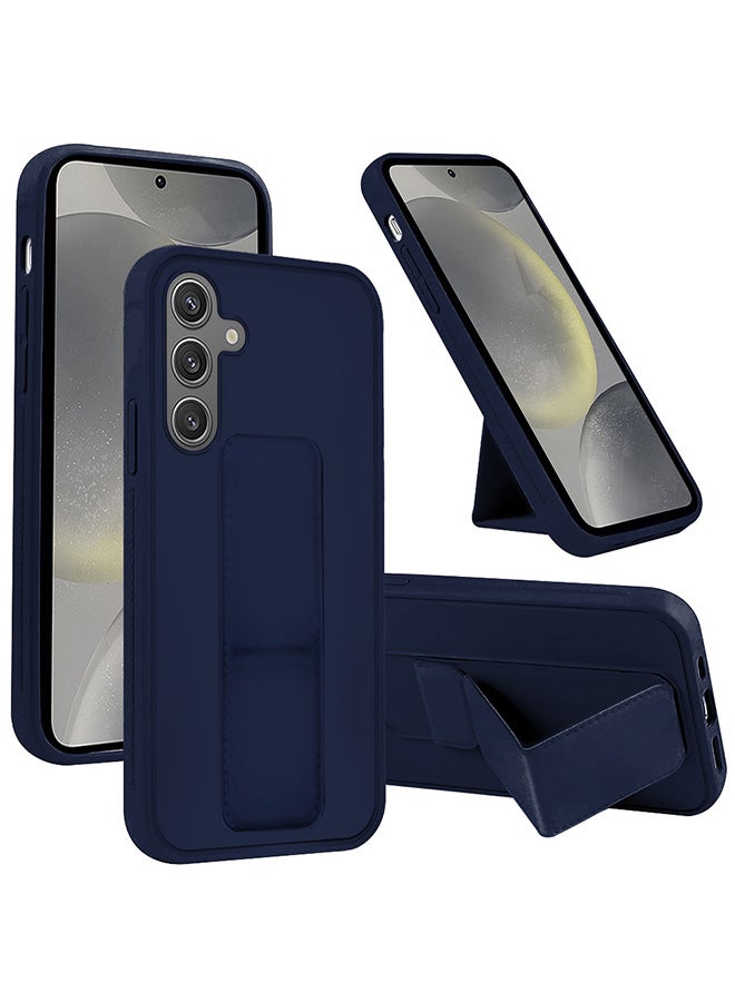 DUSALA Samsung Galaxy S24 Case Magnetic Stand and Holder Premium Silicone Vertical and Horizontal Hand Strap Grip Multi Stand Car Mount Kickstand Case Finger Strap Cover Blue - Image 2