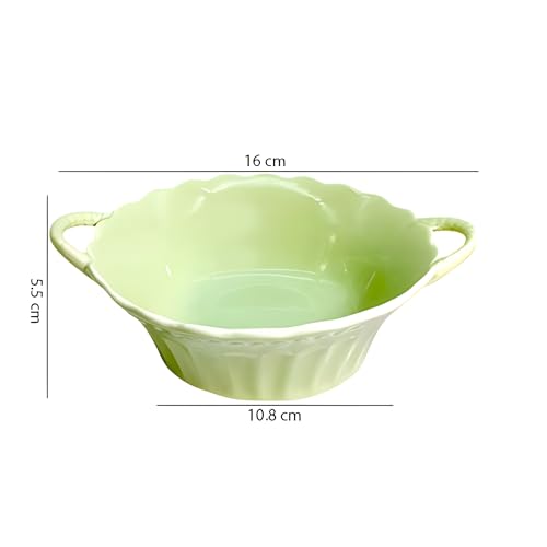 Lemon Tree Round Deep Serving Bowl with Double Handle, Microwave & Dishwasher Safe for Serving Snacks, Pasta, Salads, Desserts, Nachos, Chips, Vegetables, and Savouries (Green) - Image 4