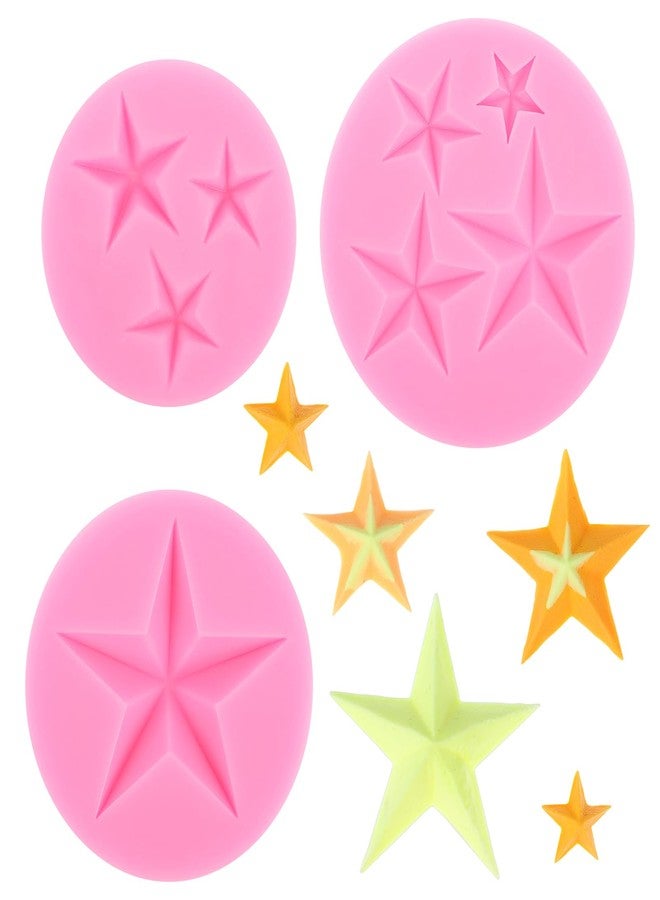 Exircy 3 PCS Star Fondant Silicone Molds, 3D Five-Pointed Star Chocolate Mold Pink Silicone Chocolate Candy Mould Cake Decorating Baking Molds for Candy Cookie Clay Resin Cupcake Topper DIY Crafts - Image 1