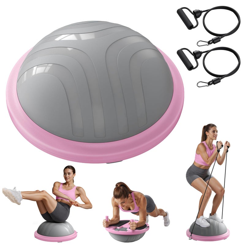 MERACH 3-in-1 Balance Ball Trainer 18'' Lightweight Yoga Stability Ball with Foot Pump & Bands 300lbs Anti-Slip Design for Home Workouts & Therapyâ€‹, Pink - Image 1