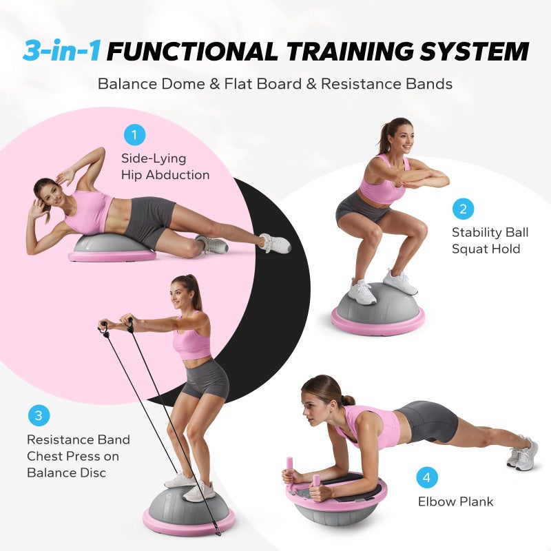 MERACH 3-in-1 Balance Ball Trainer 18'' Lightweight Yoga Stability Ball with Foot Pump & Bands 300lbs Anti-Slip Design for Home Workouts & Therapyâ€‹, Pink - Image 3
