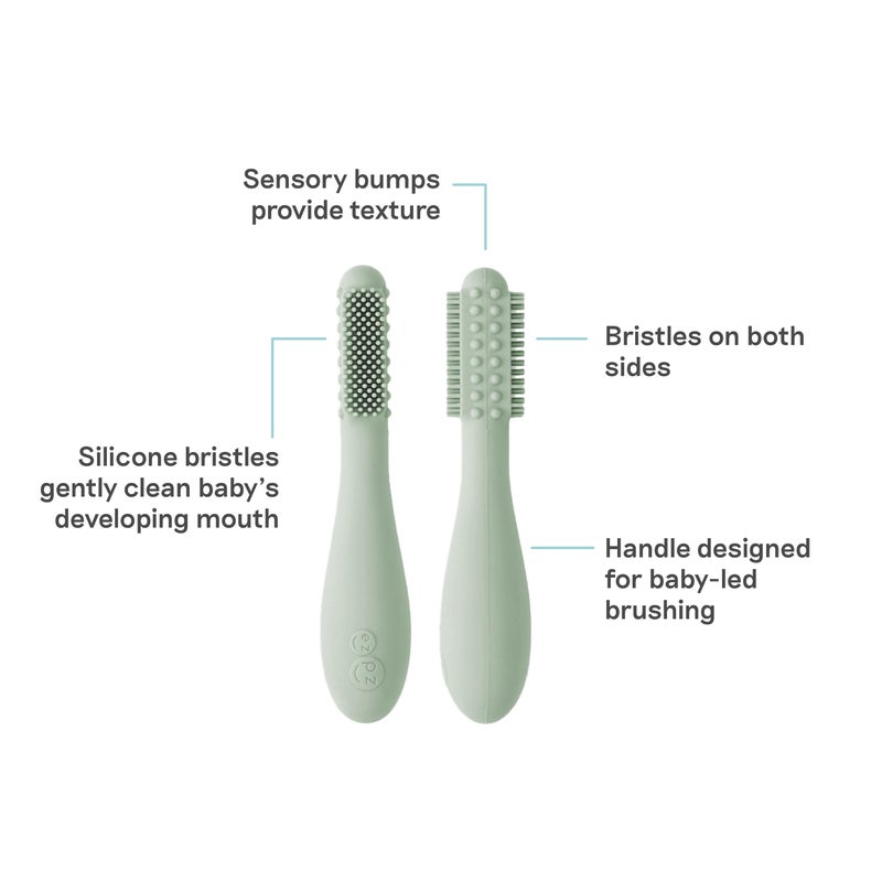 ezpz Baby-Led Toothbrush (Sage) - 3 Months + - 100% Silicone Infant Toothbrush with Sensory Bumps - Cleans Gums + New Teeth - Improves Hand-to-Mouth Coordination, Self-Feeding Skills - Image 2