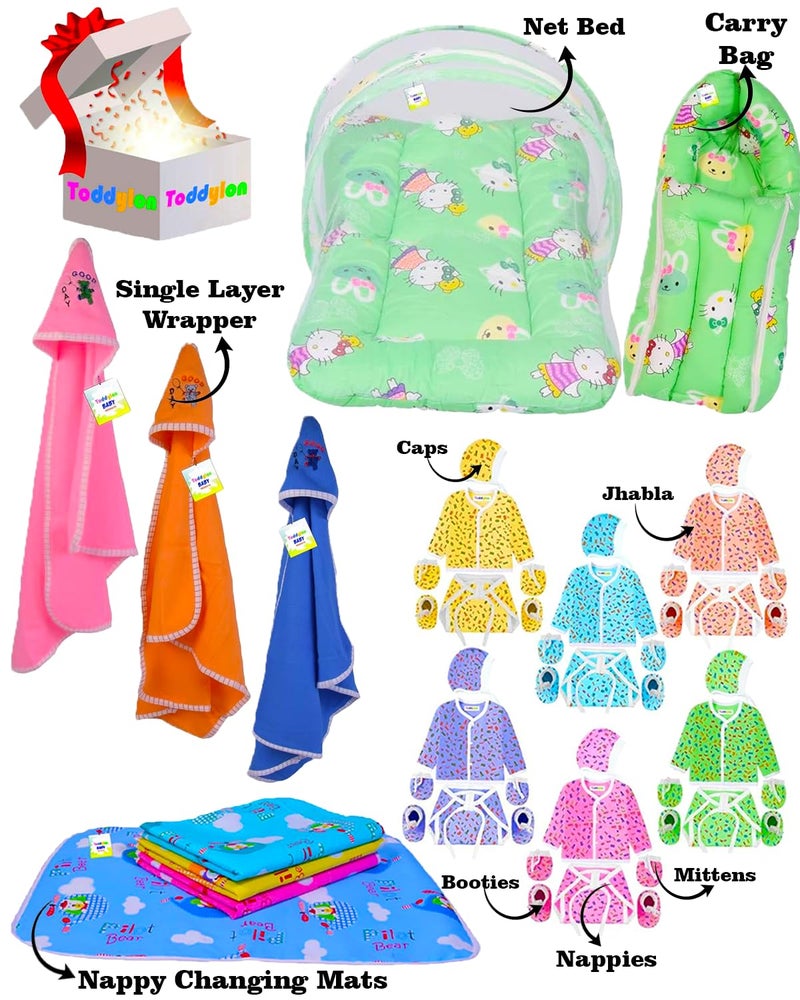 Toddylon Flat Bed 33 in 1 Baby Products All New Born Complete Daily Items | Gift Packs | Combos | Essentials Items | Hospital Kit | Baby Bed | Clothing Set (Multicolor, 0-6 Months) - Image 2