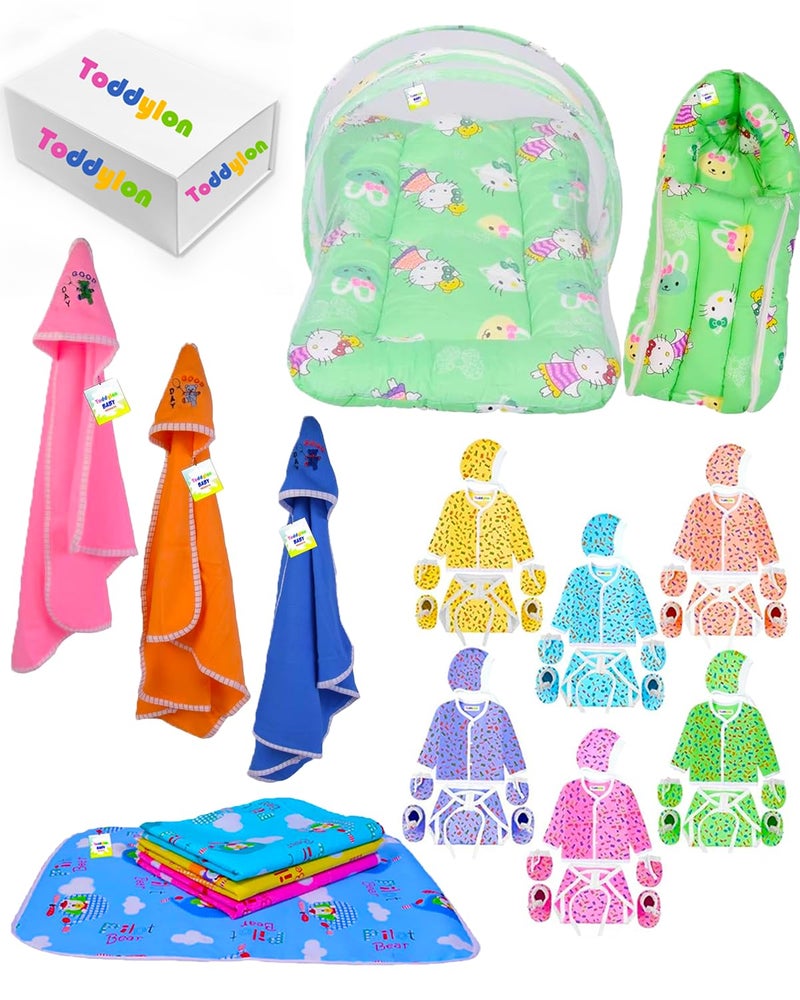 Toddylon Flat Bed 33 in 1 Baby Products All New Born Complete Daily Items | Gift Packs | Combos | Essentials Items | Hospital Kit | Baby Bed | Clothing Set (Multicolor, 0-6 Months) - Image 1