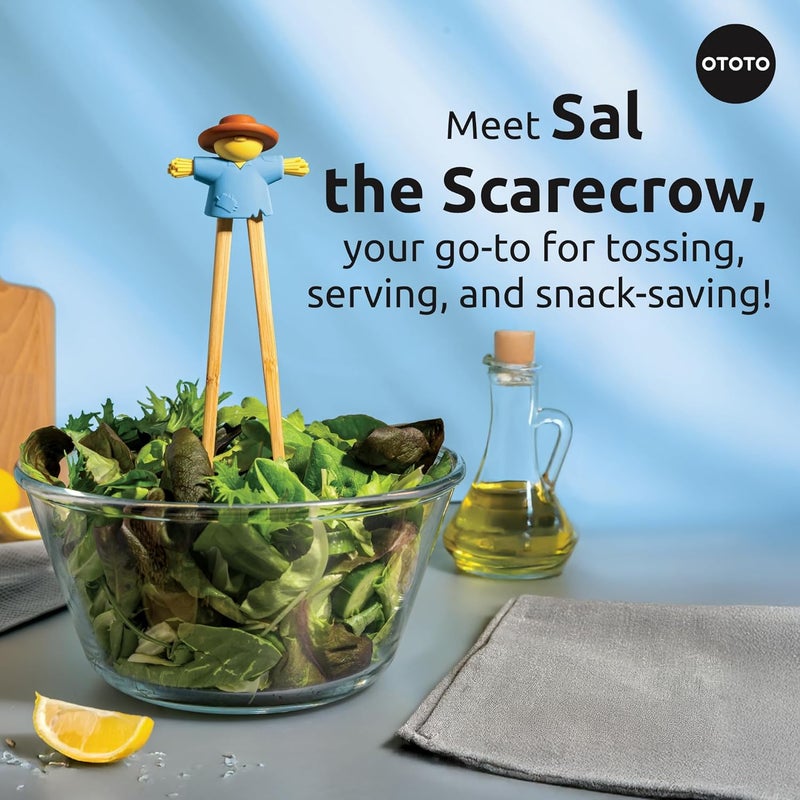 OTOTO NEW - Sal Scarecrow Salad Tongs (2-Piece) - Wooden Tongs Set, Food Safe Toaster Tongs for Serving, Cute Kitchen Tongs, Cool Kitchen Gadgets Accessories, Funny Gifts, Mini Tongs (Blue) - Image 2