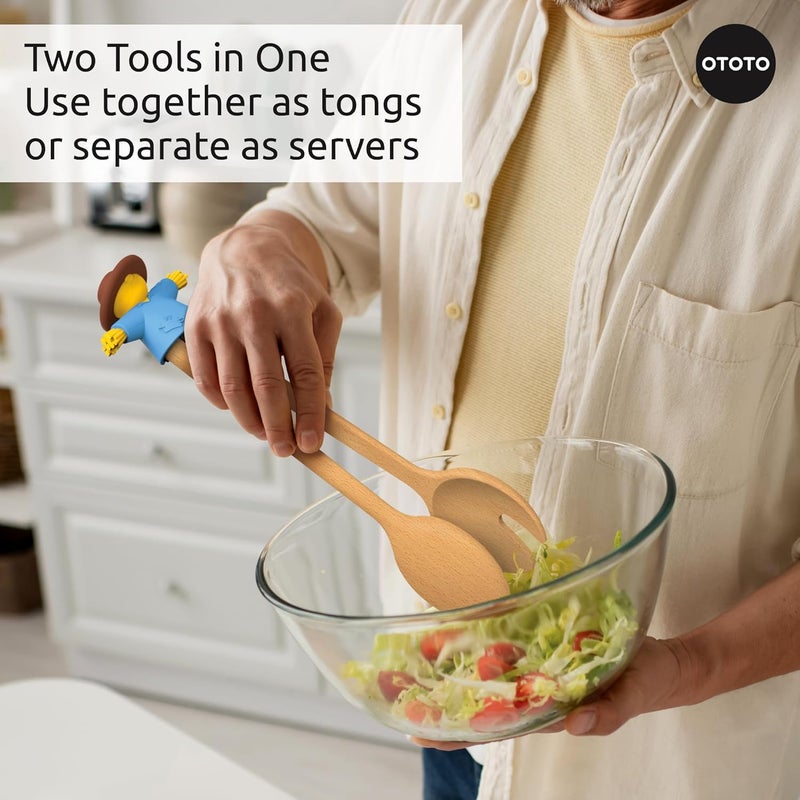 OTOTO NEW - Sal Scarecrow Salad Tongs (2-Piece) - Wooden Tongs Set, Food Safe Toaster Tongs for Serving, Cute Kitchen Tongs, Cool Kitchen Gadgets Accessories, Funny Gifts, Mini Tongs (Blue) - Image 3