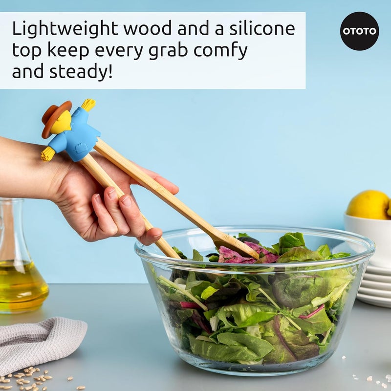 OTOTO NEW - Sal Scarecrow Salad Tongs (2-Piece) - Wooden Tongs Set, Food Safe Toaster Tongs for Serving, Cute Kitchen Tongs, Cool Kitchen Gadgets Accessories, Funny Gifts, Mini Tongs (Blue) - Image 4