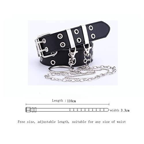 TOPPROSPER Women Punk Belts Prong Buckle Jeans Waist Belts Grommet punk waist belt for jeans (Black+chain) - Image 2