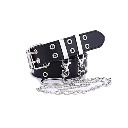 TOPPROSPER Women Punk Belts Prong Buckle Jeans Waist Belts Grommet punk waist belt for jeans (Black+chain) - Image 1
