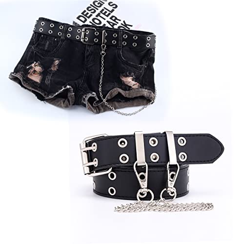 TOPPROSPER Women Punk Belts Prong Buckle Jeans Waist Belts Grommet punk waist belt for jeans (Black+chain) - Image 4