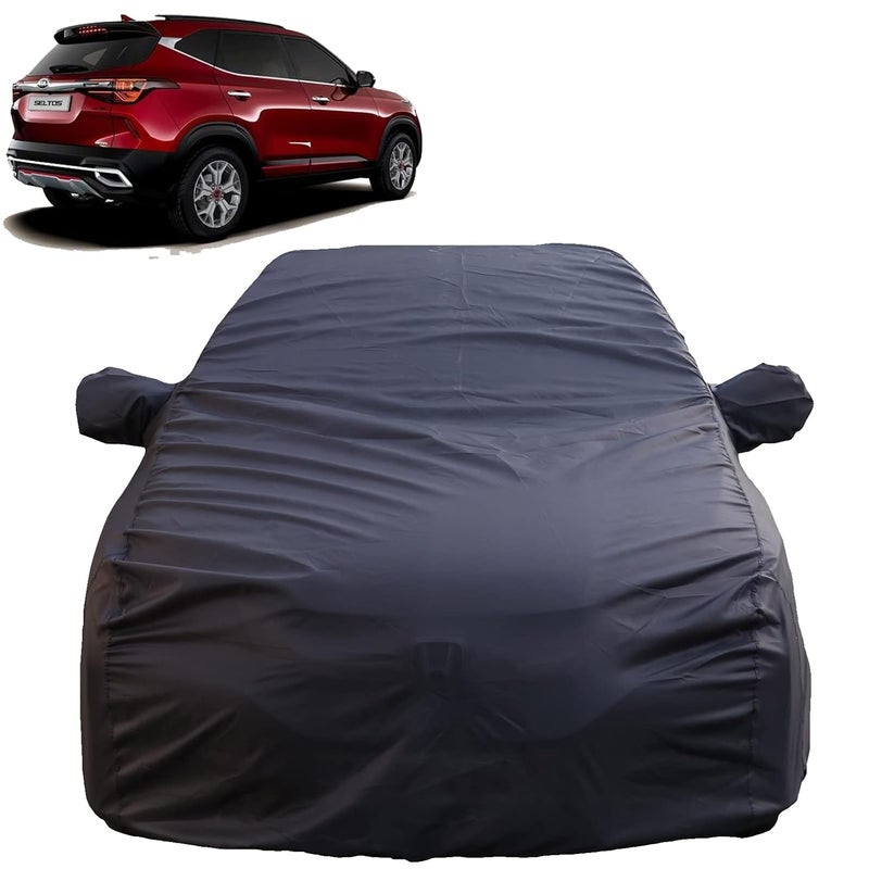 Autofact Waterproof Car Body Cover Compatible with Kia Seltos (2020 to 2022) with Mirror Pockets, 4 x 4 American Matty, Long Lasting Strong Durable Material, Grey Color - Image 1