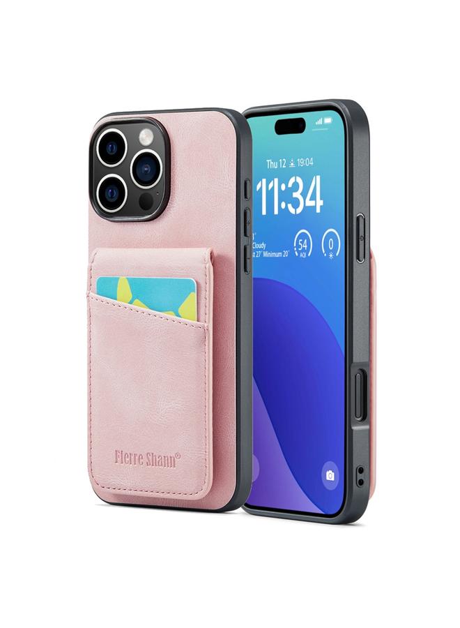 Case For iPhone 16 Pro Max Fierre Shann Crazy Horse Card Holder Back Cover PU Phone Case