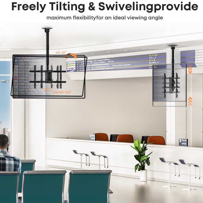 Putilsen Mount Ceiling TV Mount for 43-86 Screens, Hanging TV Bracket with Height Adjustable Pole Fits Most LCD LED OLED 4K TVs Supports up to 132lbs, Max VESA 600x400mm,Black - Image 3