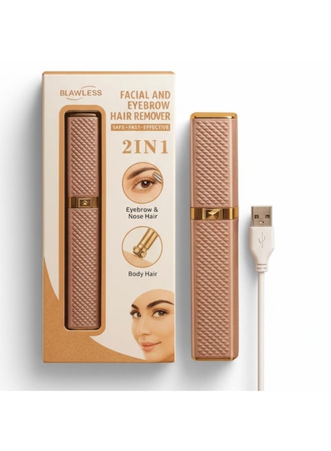 جهاز 2 في 1 قابل لإعادة الشحن لإزالة شعر الوجه وتشذيب الحواجب للنساء، إزالة شعر لطيفة وغير مؤلمة، مزود بإضاءة LED، تصميم محمول للعناية اليومية