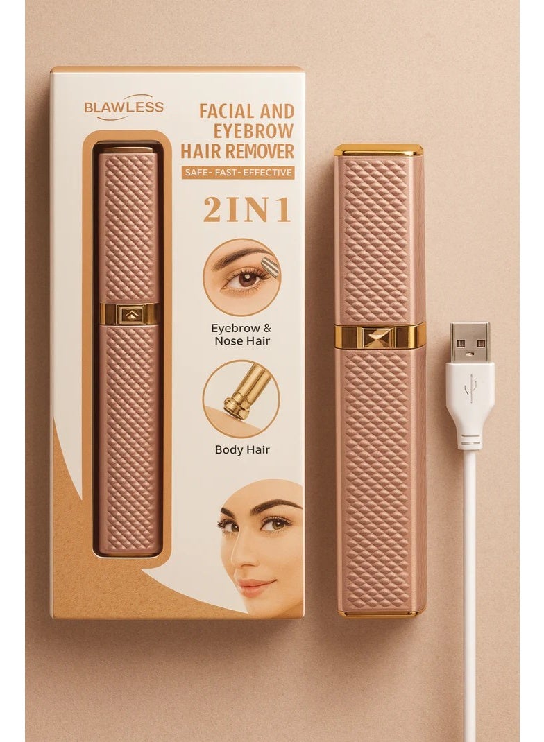 جهاز 2 في 1 قابل لإعادة الشحن لإزالة شعر الوجه وتشذيب الحواجب للنساء، إزالة شعر لطيفة وغير مؤلمة، مزود بإضاءة LED، تصميم محمول للعناية اليومية - Image 3
