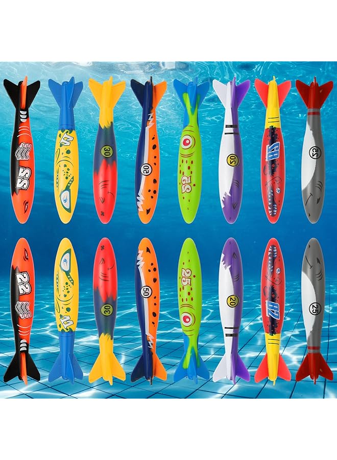 KASTWAVE 16 Packs Diving Torpedo Pool Toy Set – Underwater Shark Torpedoes & Squid Dive Toys For Kids – Fun Swim Training Sinkers For Pool Games Summer Water Play & Outdoor Swimming Activities - Image 1