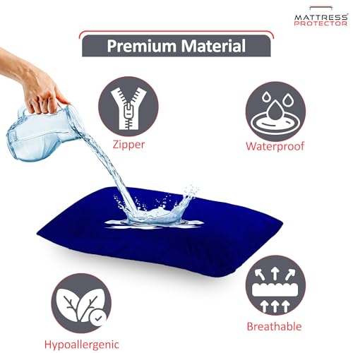 Mattress Protector Ultra Soft Terry Waterproof Pillow Protector - Zippered Closure | Protects Against Dust Mites, Bed Bugs, Oil & Water Spills, Standard Size ( 18x28 Inch - Royal Blue ) - Pack of 2 - Image 2