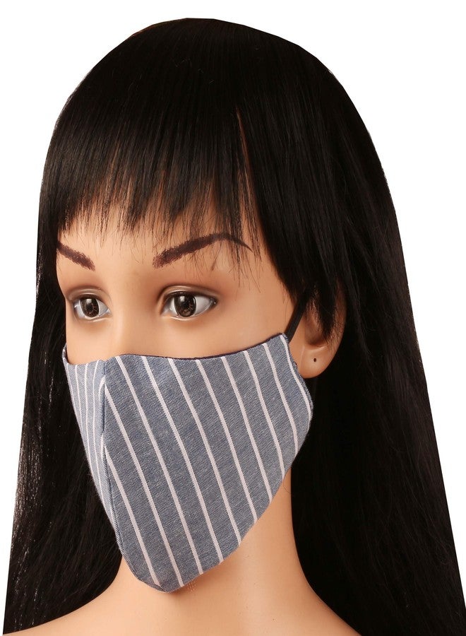 Touchstone Checked Cotton Face Masks Reusable Washable Handcrafted Double Layer for women, men. (Pack of 3). Blue - Image 2