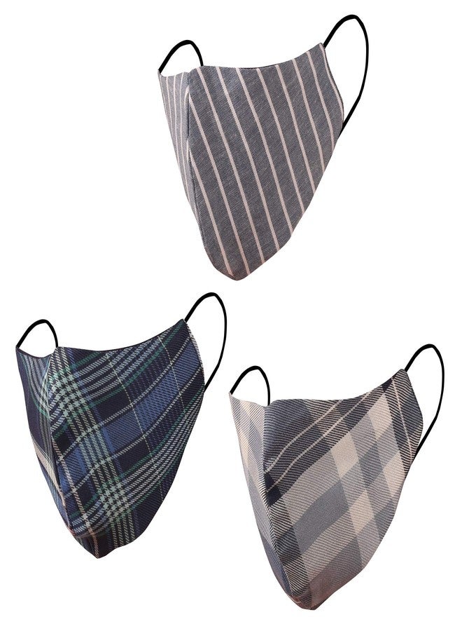 Touchstone Checked Cotton Face Masks Reusable Washable Handcrafted Double Layer for women, men. (Pack of 3). Blue - Image 1