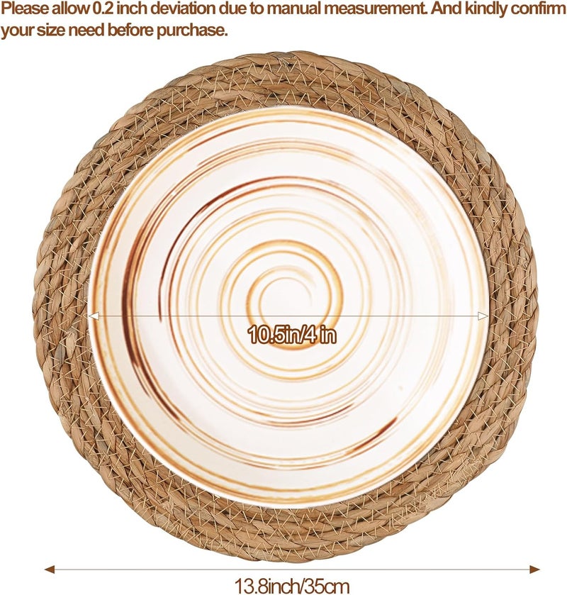 Dimpola Round Woven Placemats 13.8 Inch Set of 10 - Boho Rattan Placemat Natural Water Hyacinth Placemats, Farmhouse Weave Place Mats, Rustic Braided Wicker Table Mats for Dining Table,Home,Wedding - Image 2