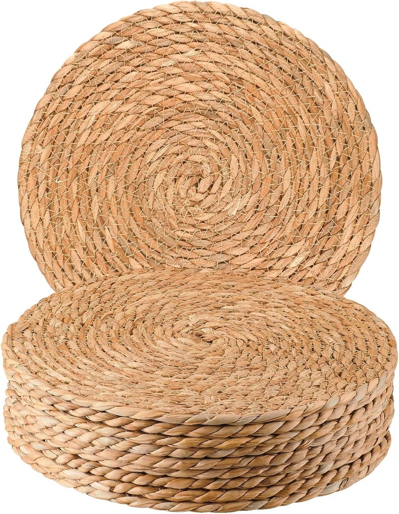 Dimpola Round Woven Placemats 13.8 Inch Set of 10 - Boho Rattan Placemat Natural Water Hyacinth Placemats, Farmhouse Weave Place Mats, Rustic Braided Wicker Table Mats for Dining Table,Home,Wedding - Image 1