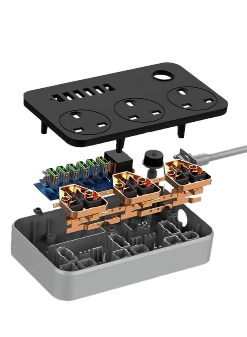 Lead Cable Electric Mains Power 3 Gang Way 6 USB Ports Plug Socket - Image 5
