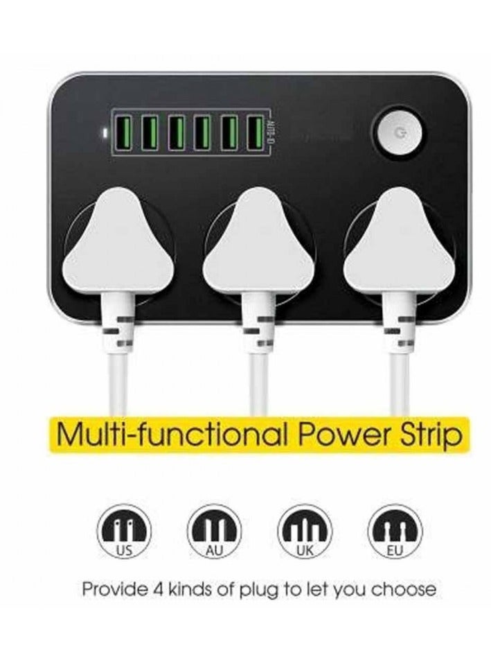 Lead Cable Electric Mains Power 3 Gang Way 6 USB Ports Plug Socket - Image 3