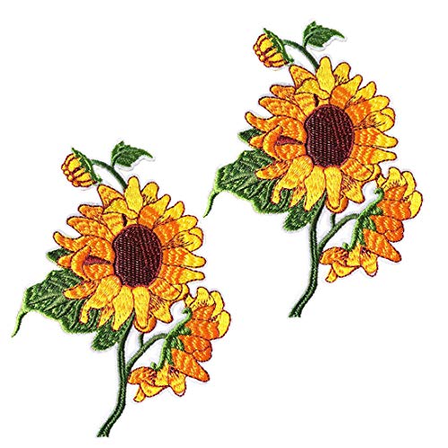 ZOOPOLR 2 Pcs Sunflower Iron On Patches for Backpacks, Hats, DIY Sew on Applique Patch, Vintage Embroidered Patches for Repair Clothes, Jackets, Jeans - Image 1
