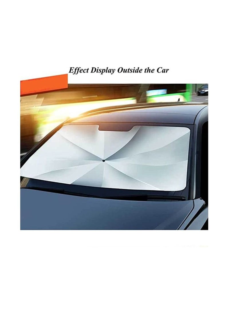 Spaceshoop - Car Windshield Sun Shade Umbrella Foldable Car Sun Umbrella for Windshield Sun Protection Umbrella Front Sunscreen Visor Block UV Fits Most Vehicle Models  130 - 75 - Image 1