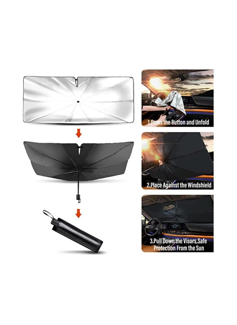 Spaceshoop - Car Windshield Sun Shade Umbrella Foldable Car Sun Umbrella for Windshield Sun Protection Umbrella Front Sunscreen Visor Block UV Fits Most Vehicle Models  130 - 75 - Image 1