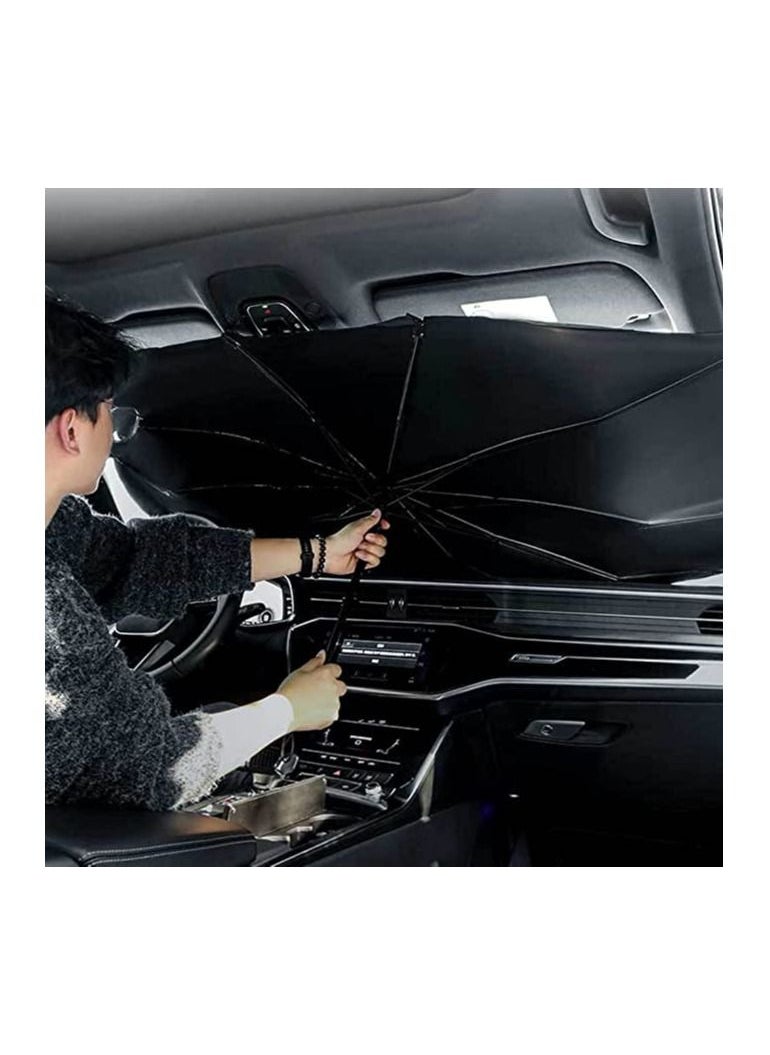 Spaceshoop - Car Windshield Sun Shade Umbrella Foldable Car Sun Umbrella for Windshield Sun Protection Umbrella Front Sunscreen Visor Block UV Fits Most Vehicle Models  130 - 75 - Image 1