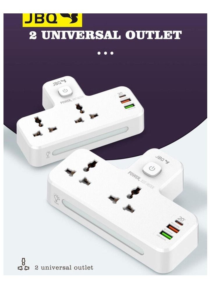 JBQ - 20W 2 Port+1 PD+1 QC3.0+1 USB Universal Power Socket Multi Plug Extension Power Adapter with 3 USB 2-Pack Double Extender Wall Charger Socket 2 Way Dual Multiple Electrical Outlet Adaptor SC2311 - Image 1