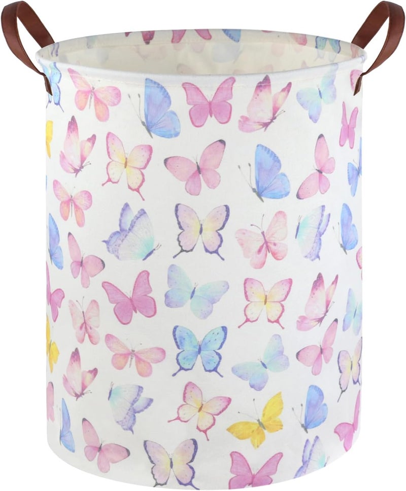 FXOCSHE Butterfly Laundry Basket Girls Hamper,Baby Nursery Clothes Hamper,Foldable Waterproof Large Storage Baskets for Girls Bedroom,Butterfly Room Decor,Gift Baskets(Colorful butterfly) - Image 1