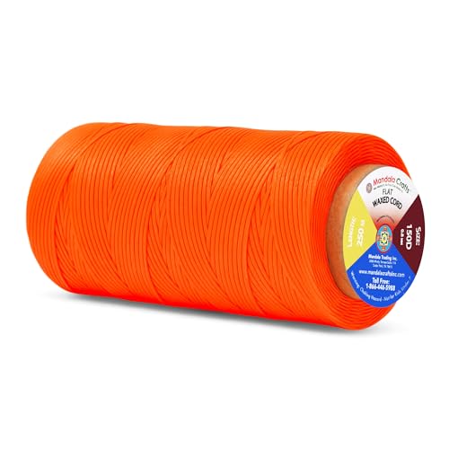 Mandala Crafts Orange Flat Waxed Thread for Leather Sewing - 197 Yds 210D 1mm Polyester Leather Thread String Waxed Cord for Leatherwork, Beading, Bookbinding, Hand Stitching - Image 1