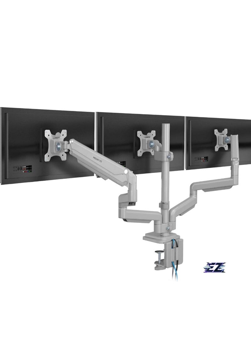 ELTRAZONE Triple Monitor Desk Mount with USB & Audio Ports – Height Adjustable Stand for 24”-32” Screens, Ideal for Gaming and Office Use  - Image 1