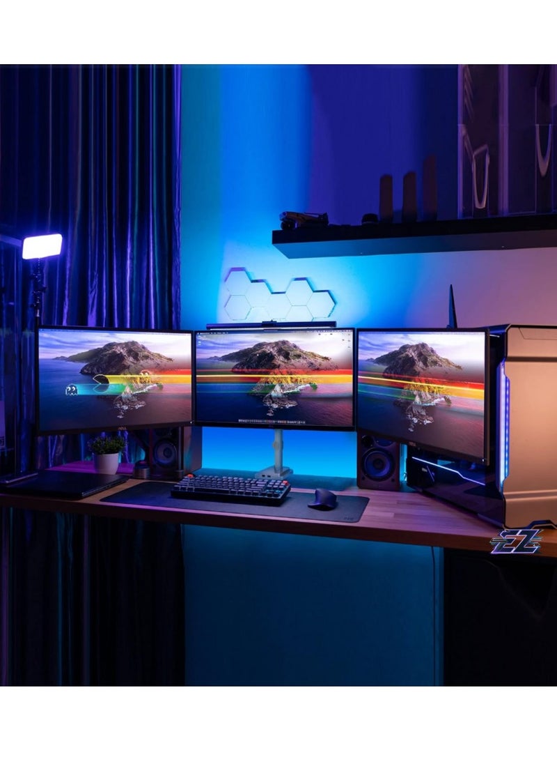 ELTRAZONE Triple Monitor Desk Mount with USB & Audio Ports – Height Adjustable Stand for 24”-32” Screens, Ideal for Gaming and Office Use  - Image 2